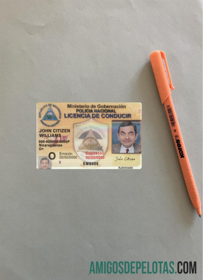 Carteira de habilitação da Nicarágua fotolook frente exemplo real